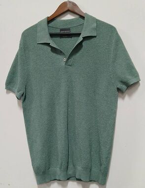 Mack weldon men large tech linen cotton sweater green shortsleeve polo cool max